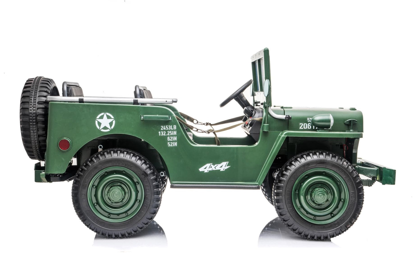 24V 4×4 KIDS WILLY JEEP THREE SEATS MILITARY GREEN