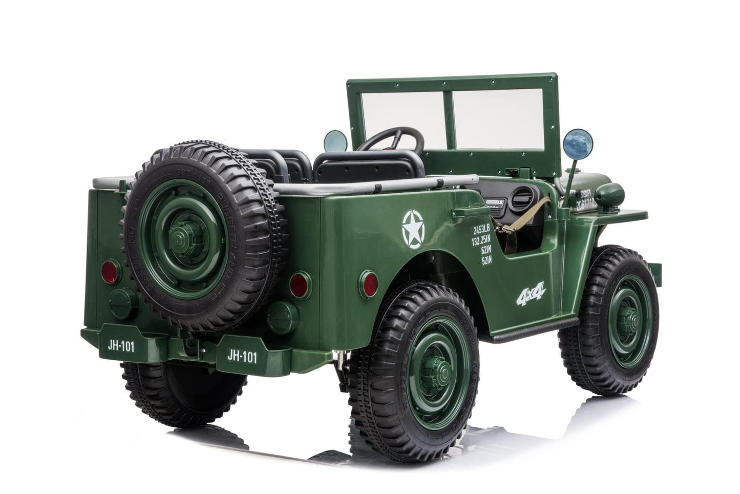 24V 4×4 KIDS WILLY JEEP THREE SEATS MILITARY GREEN